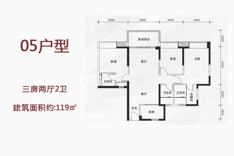 05户型-三房两厅2卫-建面约：119㎡