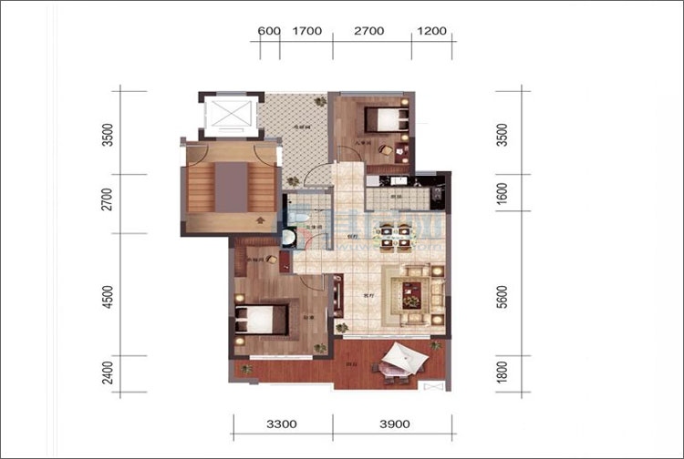 叠拼C平层户型-建面约78-81㎡-2房2厅1厨1卫