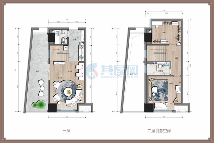 LOFT公寓-建面约53平-1房2厅2卫