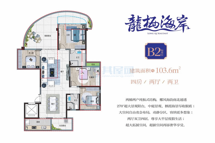 B2户型-建筑面积约103.6平-四房两厅